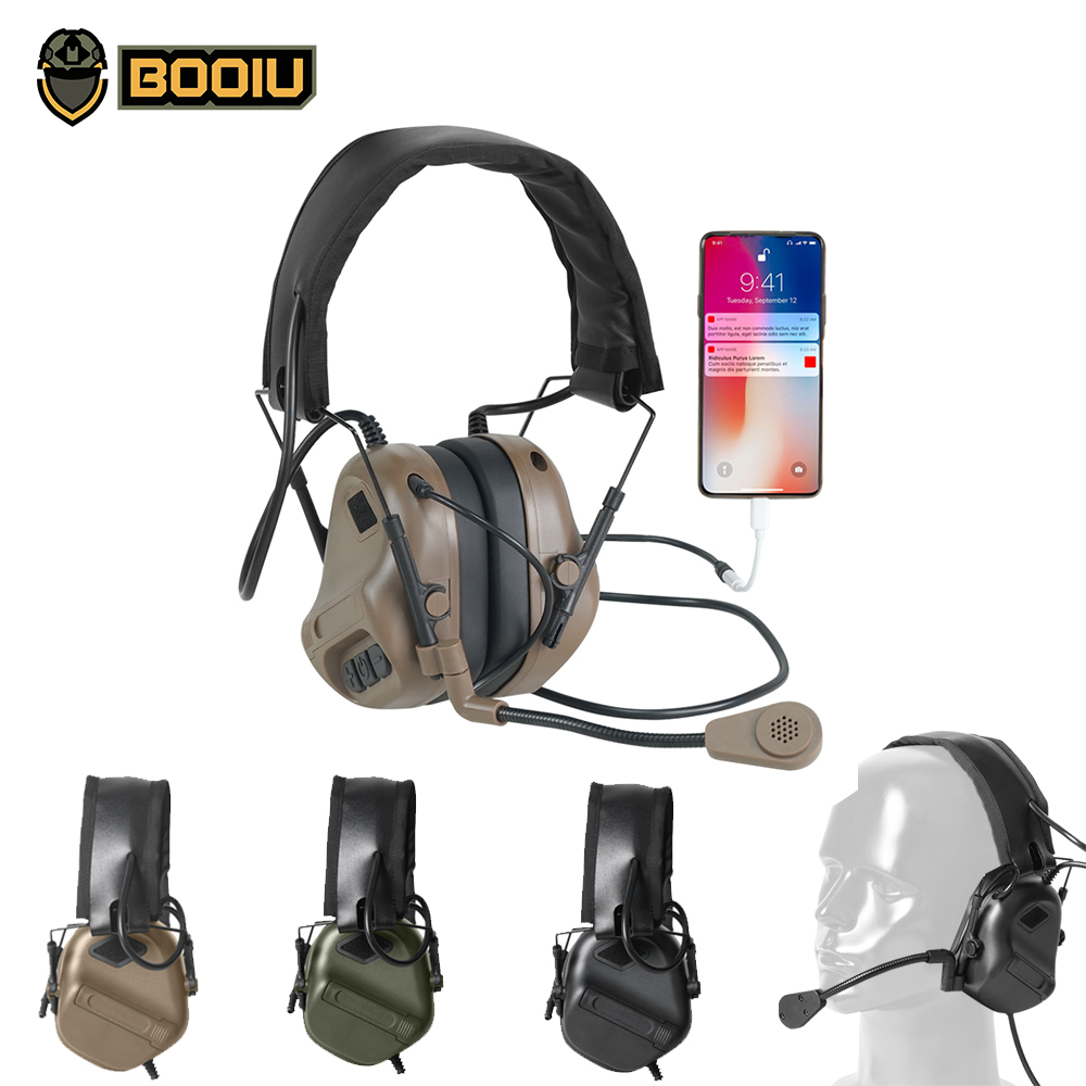 Shooting Ear Muff - BOOIU 戦術電子射撃ヘッドセット 3.5 ミリメートルインターフェース接続電話折りたたみヘッドフォン聴覚保護ヘルメット耳あて