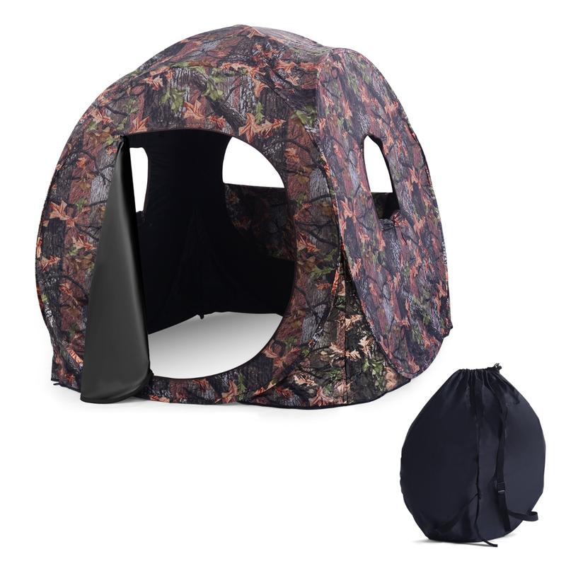 Outdoor Hunting Fabric - 3人用ポップアップハンティングテント、PUオックスフォード生地、スチールフレーム、270度ビュー窓、隠蔽型屋外観察、キャリーバッグ、迷彩柄、152x152x163cm